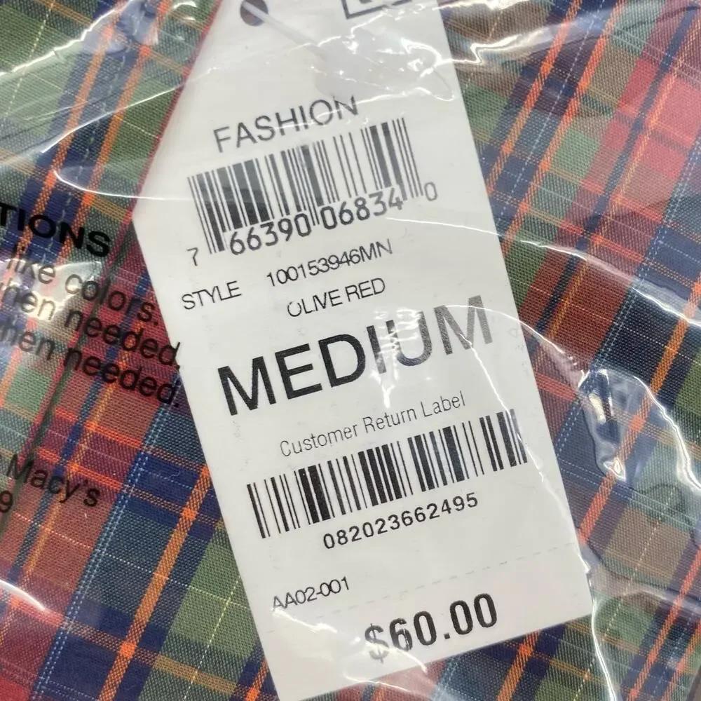 CLUB ROOM NWT Slim Fit Short Sleeve Button Down Shirt Olive Red Size Medium - Picture 4 of 5